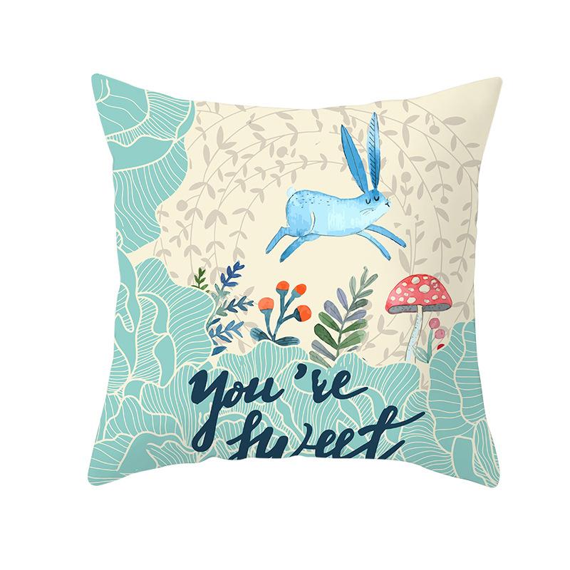 

Easter Peach Velvet Cushion Cover Lake Blue Series Rabbit Egg Print Cushion Cover 45 * 45Cm (without pillow core)