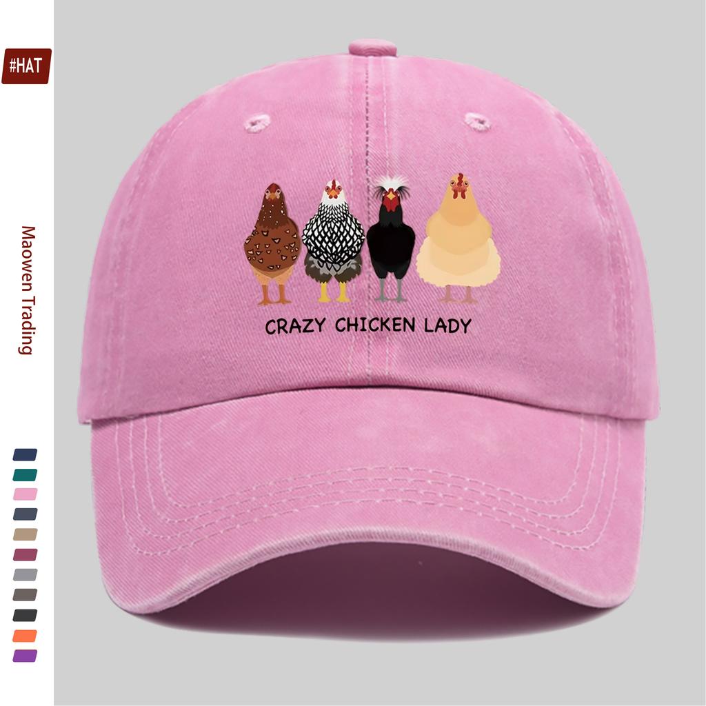 pc Four Baseball Caps with Different Colors And Patterns of Chicken Prints Sun Hats with CRAZY CHICKEN LADY Letter Design P