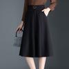 Women's Spring Autumn Black High Waist A-line Midi Skirt With Pockets