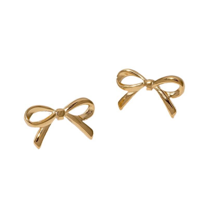 High-End Geometric Bow Stainless Steel Stud Earrings for Women