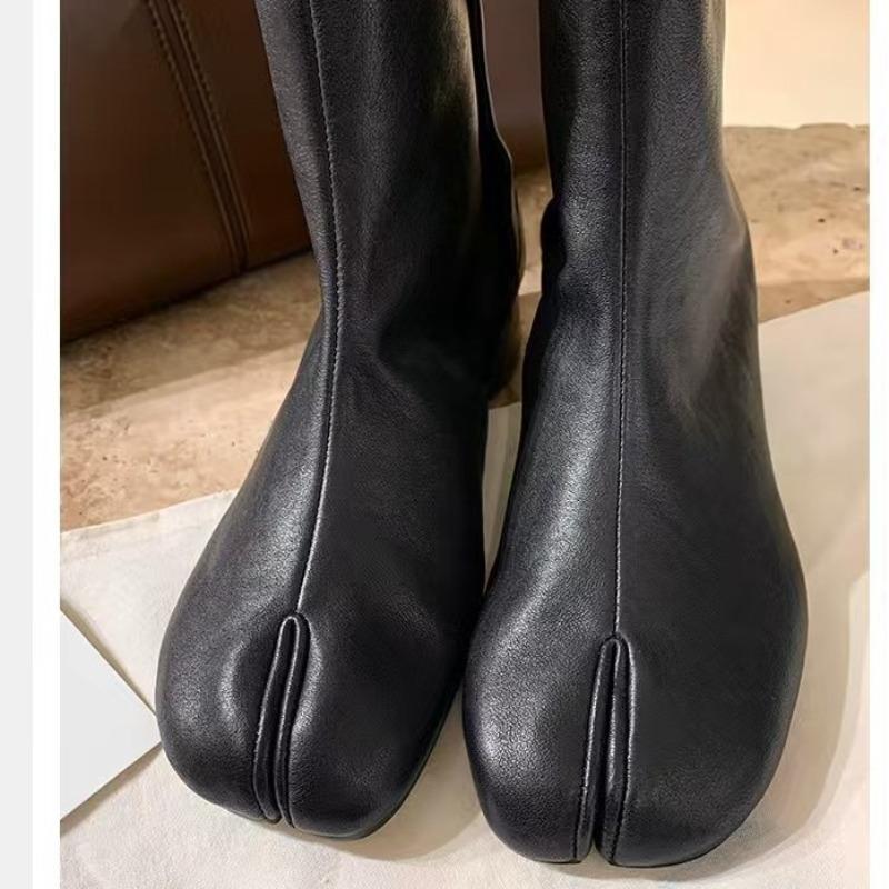 Version Martin Boots Split-toed Short Boots Women's One Pedal Heel Medium Heel Vintage Chelsea Boots Children