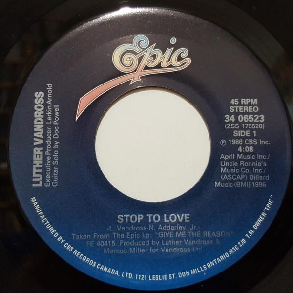 

7inch Record LUTHER VANDROSS - Stop To Love 3406523 Epic 1986 Canada Dance & Electronica Used