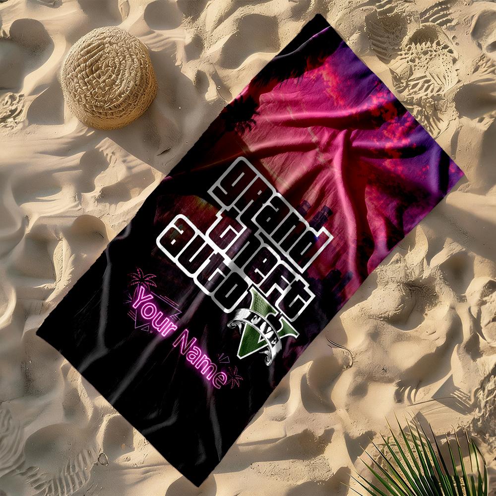 Gta Customizable Name Beach Towel Quick-Dry Soft Microfiber Ideal for Travel Outdoor Swim Pool Yoga Surf Camping Hiking Gym Gift Holiday