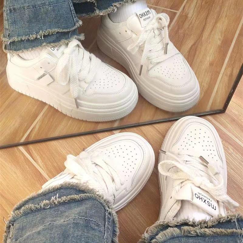 Women's Trendy Platform White Sneakers - Height-Boosting, Casual, All-Match, Campus Style, Spring Collection