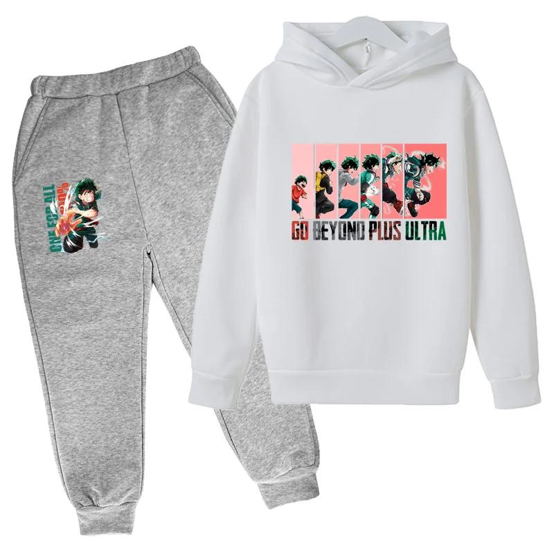 Japanese My Hero Academia Suit Graphic Long Sleeve Hoodies+pant Anime Funny Bakugou Katsuki Harajuku Fashion Sudadera Sweatshirt