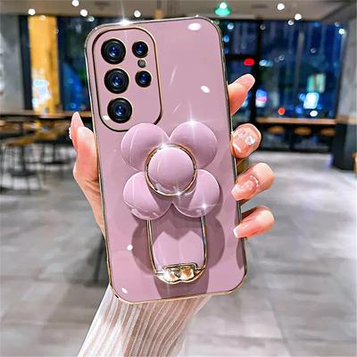 Flower Rotating Stand Phone Case for Samsung Galaxy A52 A52s A72 A12 A22 A32 4G 5G A51 A71 A50 A70 Plating Soft Silicone Cover