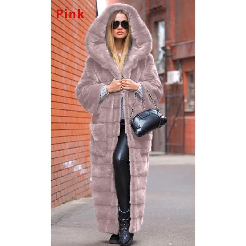 Autumn new product imitation fur coat hooded cotton coat thickened and extended plush coat women's coat trench coat