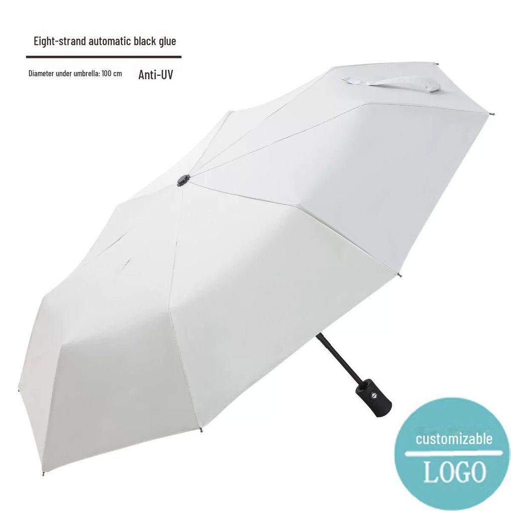 Umbrella Sunny And Rainy Automatic With Printed Logo Black Plastic Spf Sunscreen Threefolding Design