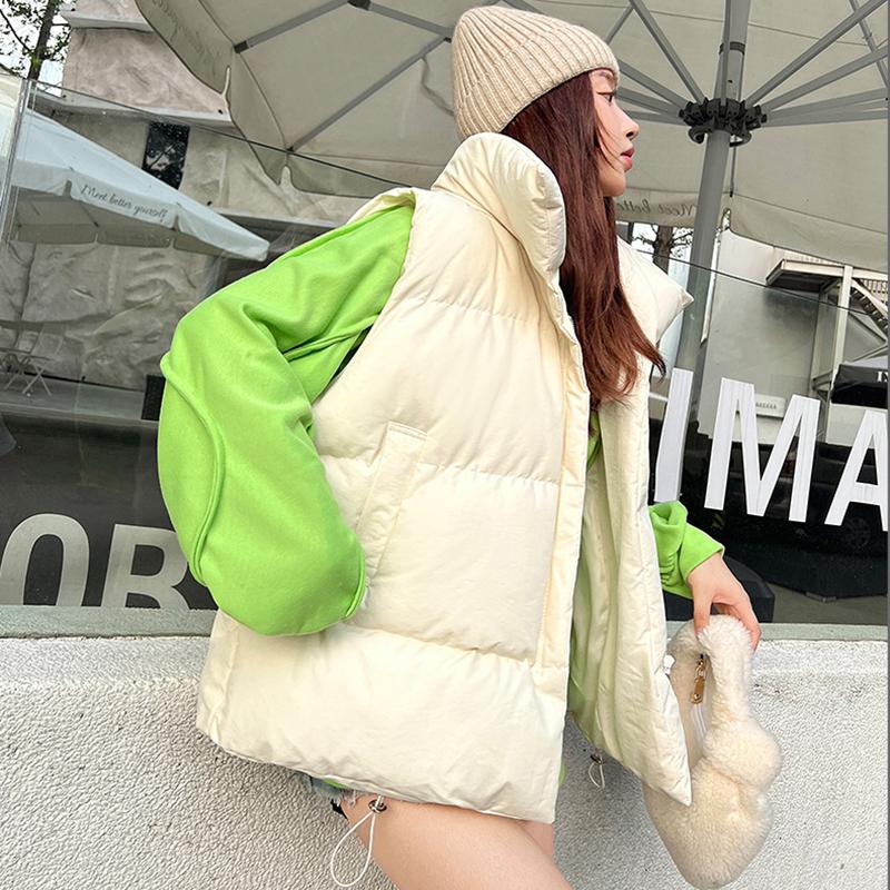 Women's Sleeveless Jacket Fashionable Outer Wear Cotton Vest Autumn and Winter Thickened Waistcoat Loose Stand Collar Cotton Vest