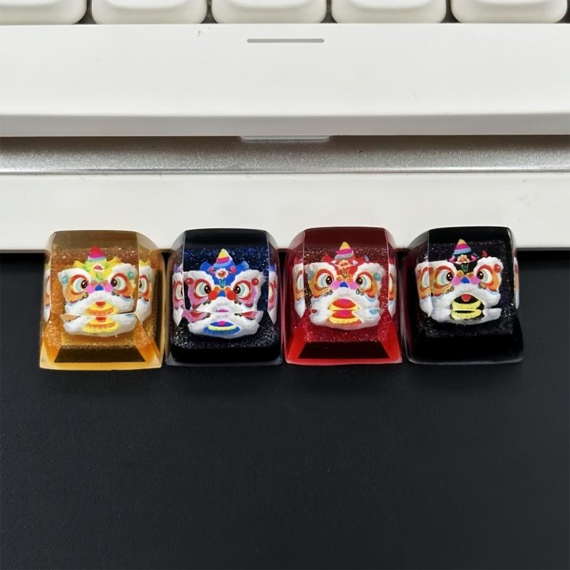 Resin Epoxy Keycap Featuring Embeddeds Traditional Dragon Dance Translucents Keycap for Backlit Keyboards
