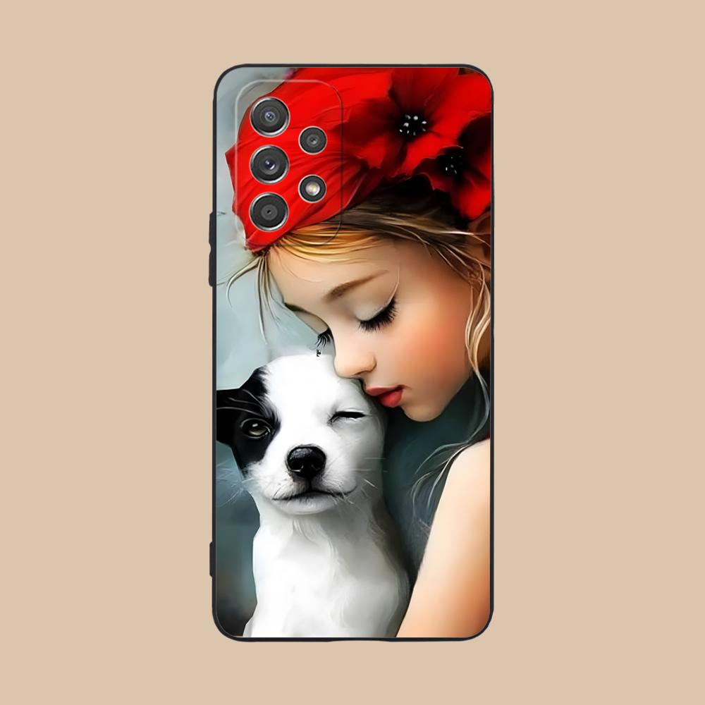 Girl Dog Puppy Matte TPU Mobile Phone Case for Samsung Galaxy A56 55 54 53 52 51 36 35 34 23 16 15 5G Colorful Cover