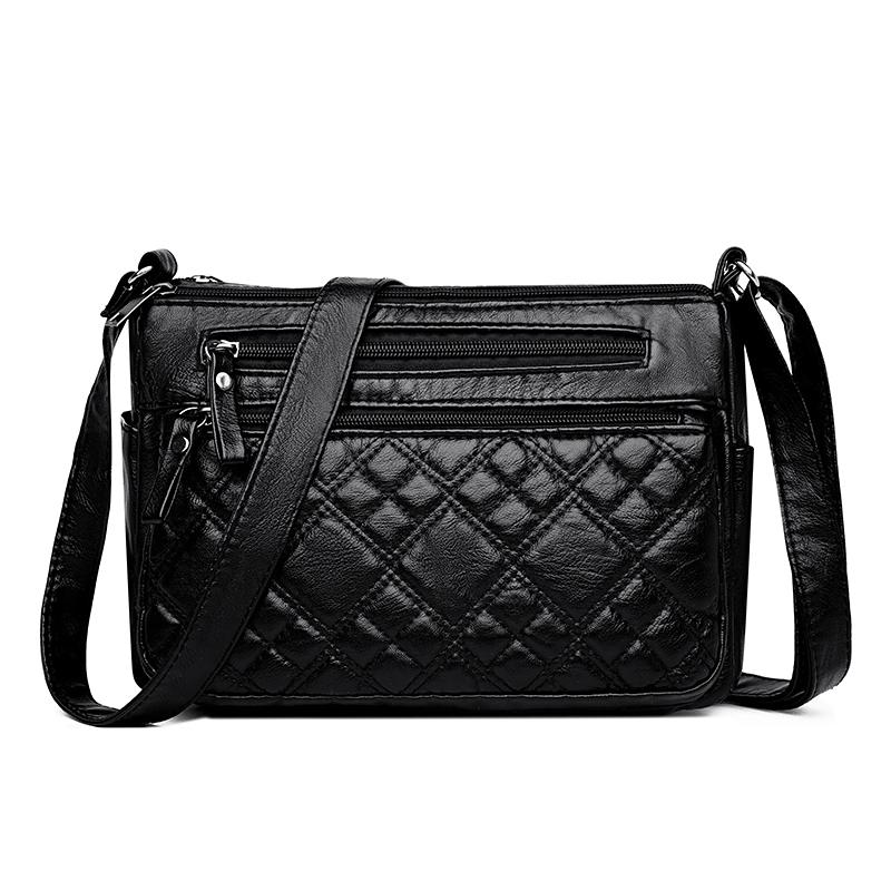 

Мягкая кожаная женская сумка через плечо, многослойная сумка через плечо большой емкости чёрный