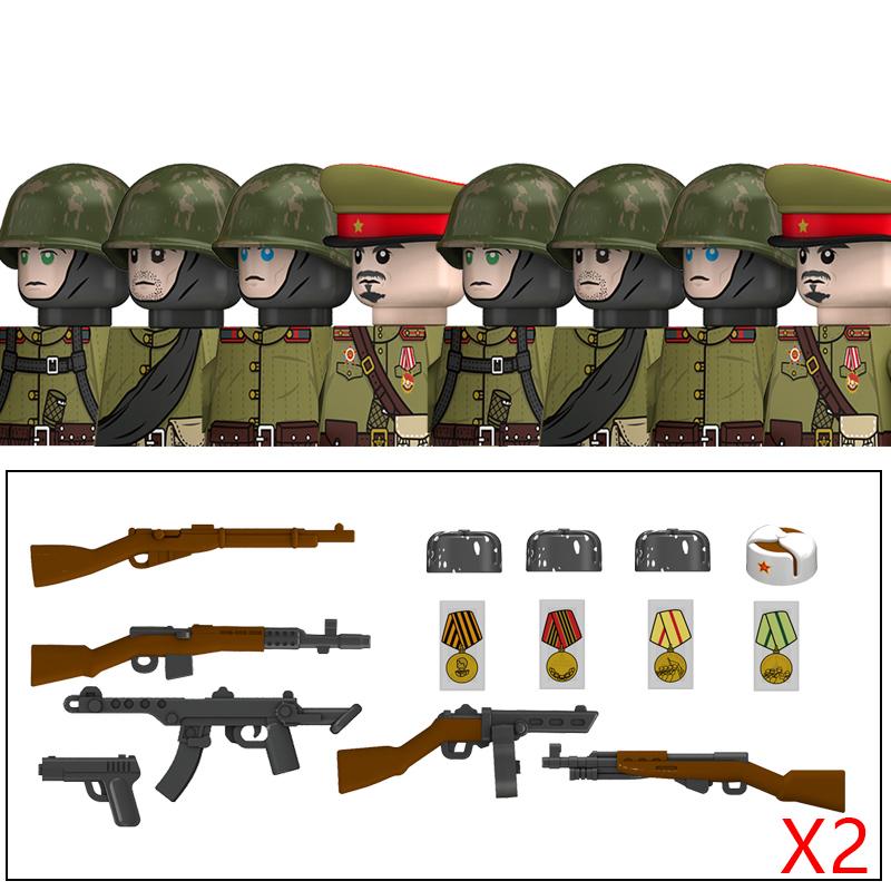 Military WW2 Russia Soldiers Figures Building Blocks Army Infantry Soviet Union Warrior Officer Military Weapons Bricks Toys Kid