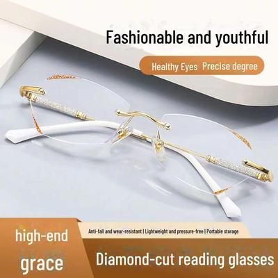 High-End Diamond-Cut Frameless Reading Glasses - HD, Anti-Blue Light, Face-Reshaping, Age-Reducing Design.