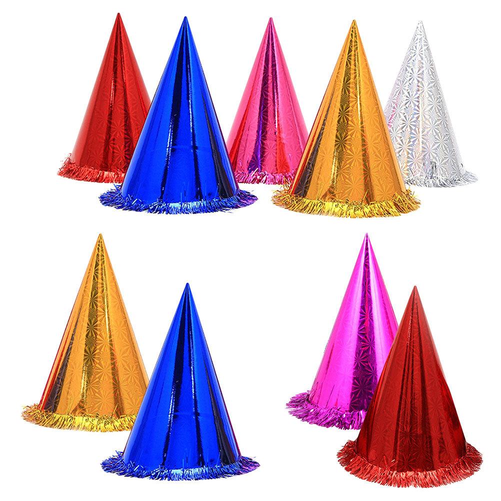 18Pcs Party Cone Hats Glittering Tassel Edge Hard Paper Elastic Band Comfortable Birthday Hats for Adults Festival
