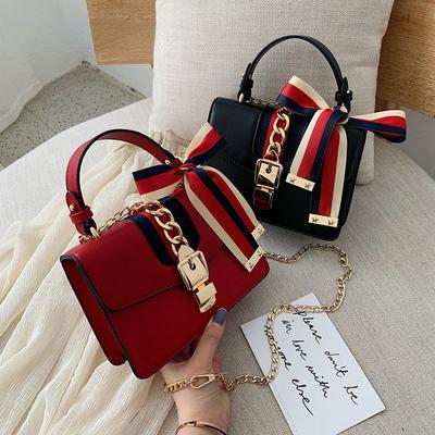 Women's PU Chain Bag Silk Scarf Shoulder Messenger Bag Casual with All the Match Small Square Bag for Ladies Women's Fashion