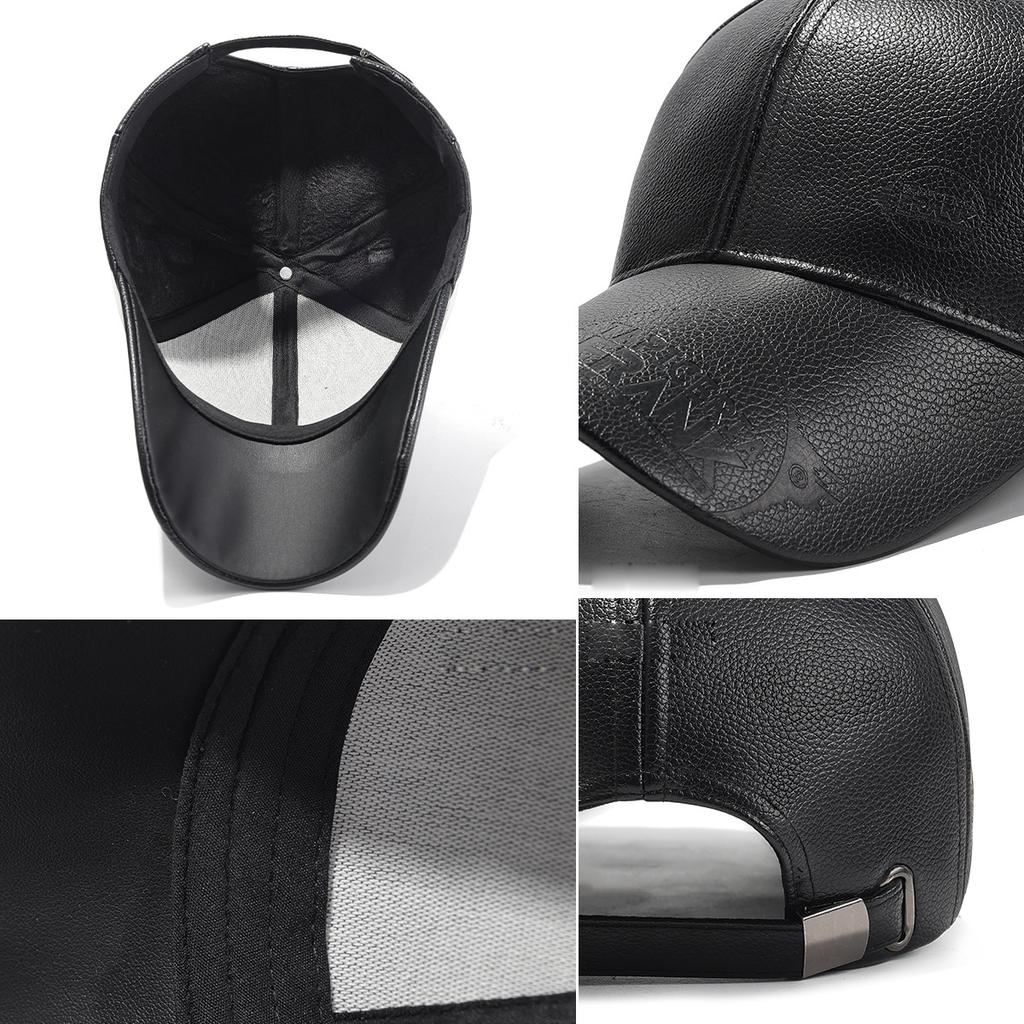 Autumn Winter PU Baseball Cap Outdoor Velvet Warm Cap Middle-Aged Old Man Cap