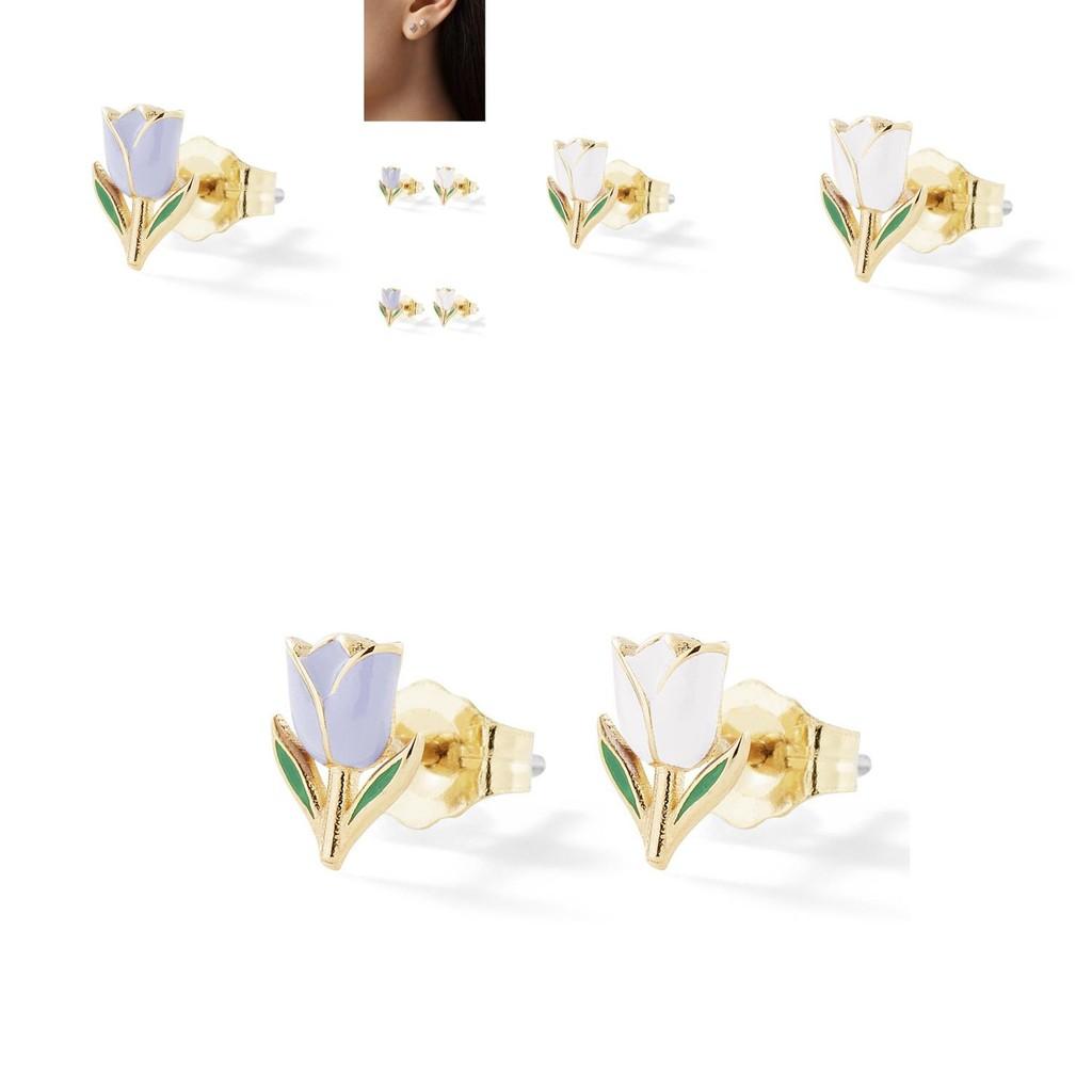 Adorable Mini Flower Earrings Set For Women Chic Two-tone Alloy Floral Studs Jewelry