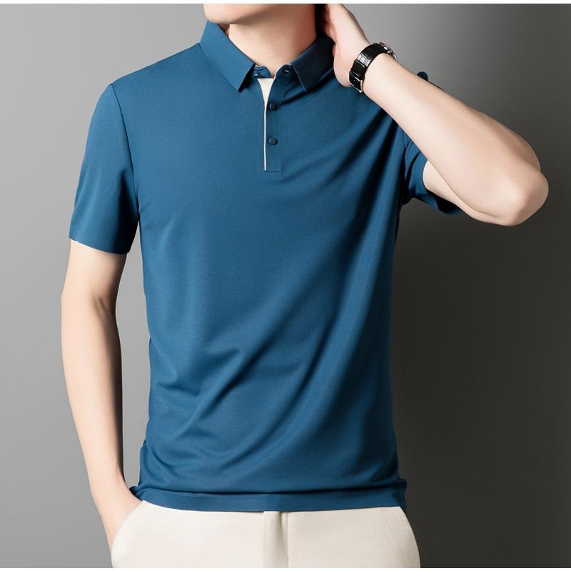 

Men s Beige Short Sleeve Polo Shirt, Casual Slim Fit Collared Top with Placket for Daily Wear M синій