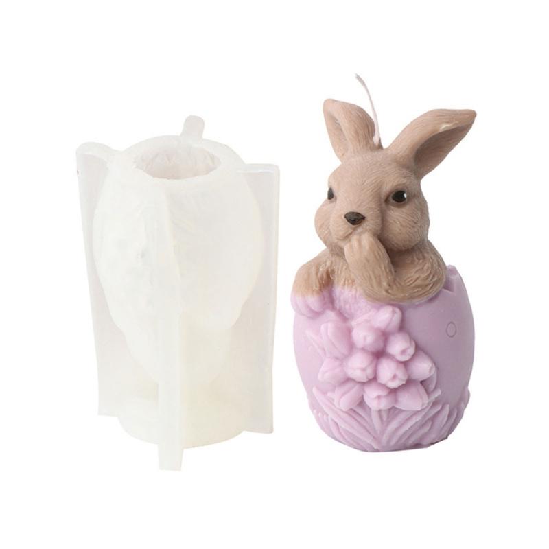 

Hatchling Bunny Candle Resin Molds-Easter Eggshell Flower Rabbit Candle Silicone Moulds DIY Casting-Mould Fondant-Decor 1