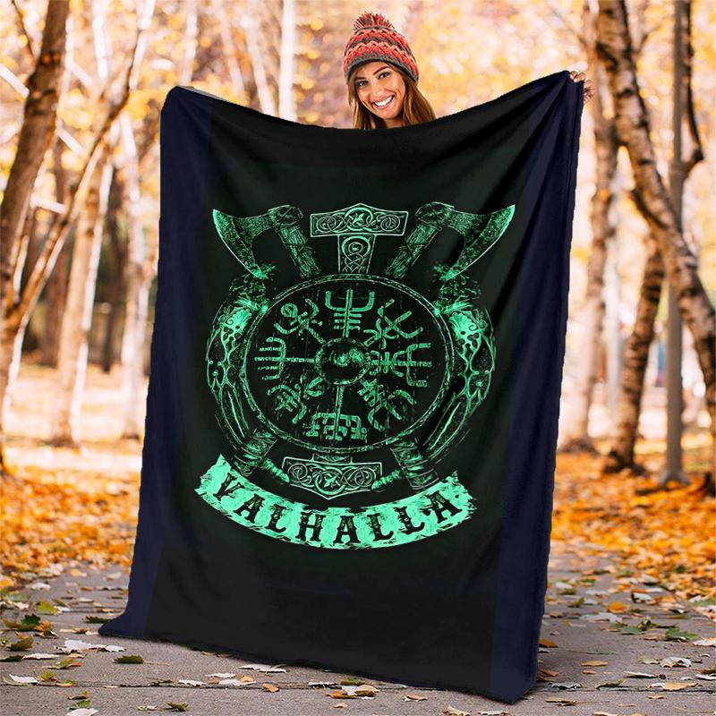 Viking Runes & Tree of Life Flannel Blanket Soft All-Season Throw, Design for Camping, Car Travel, Hiking Sofa, Bed, Office Perfect Gift for Parties