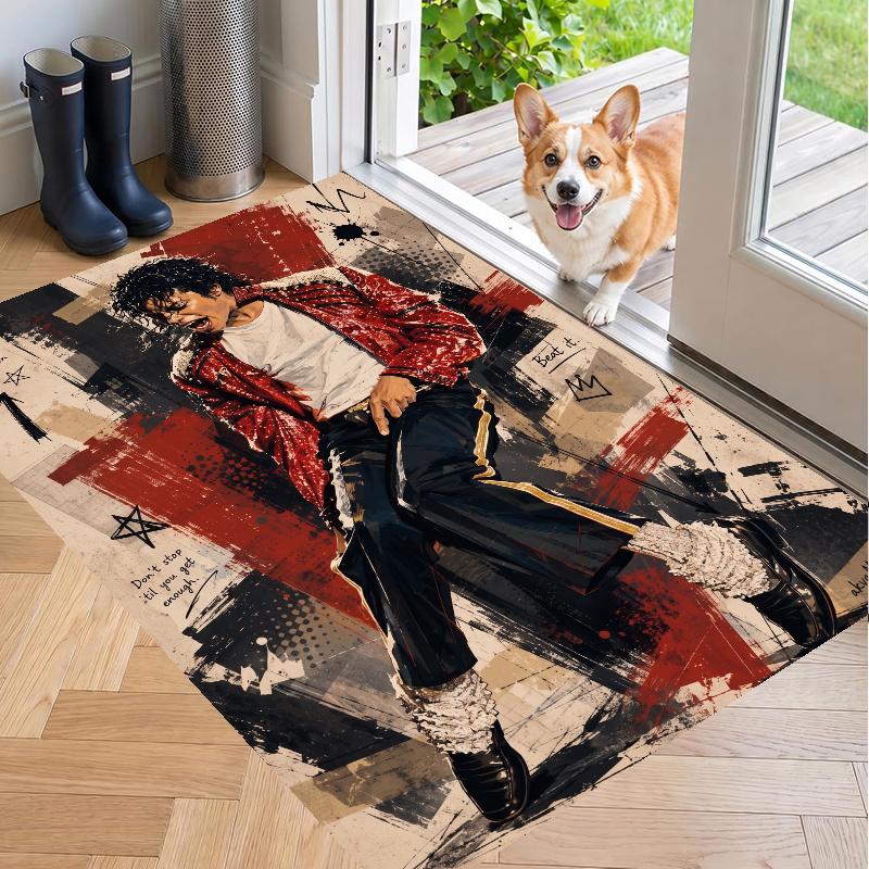 Crystal Velvet Rug with Michael Jackson Design, Soft Non-Slip Floor Mat for Living Room Bedroom Decor