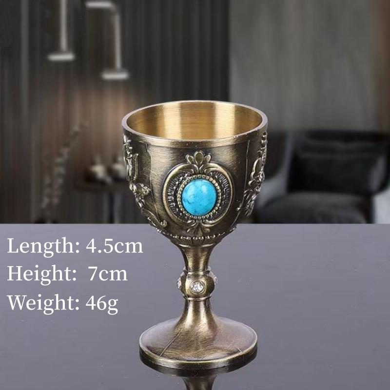 European Vintage Wine Glasses,Carved Mini Spirit Vodka Cup,Bronze Alloy Portable Spirits Goblet,Wedding Decoration, 30ml,1pcs