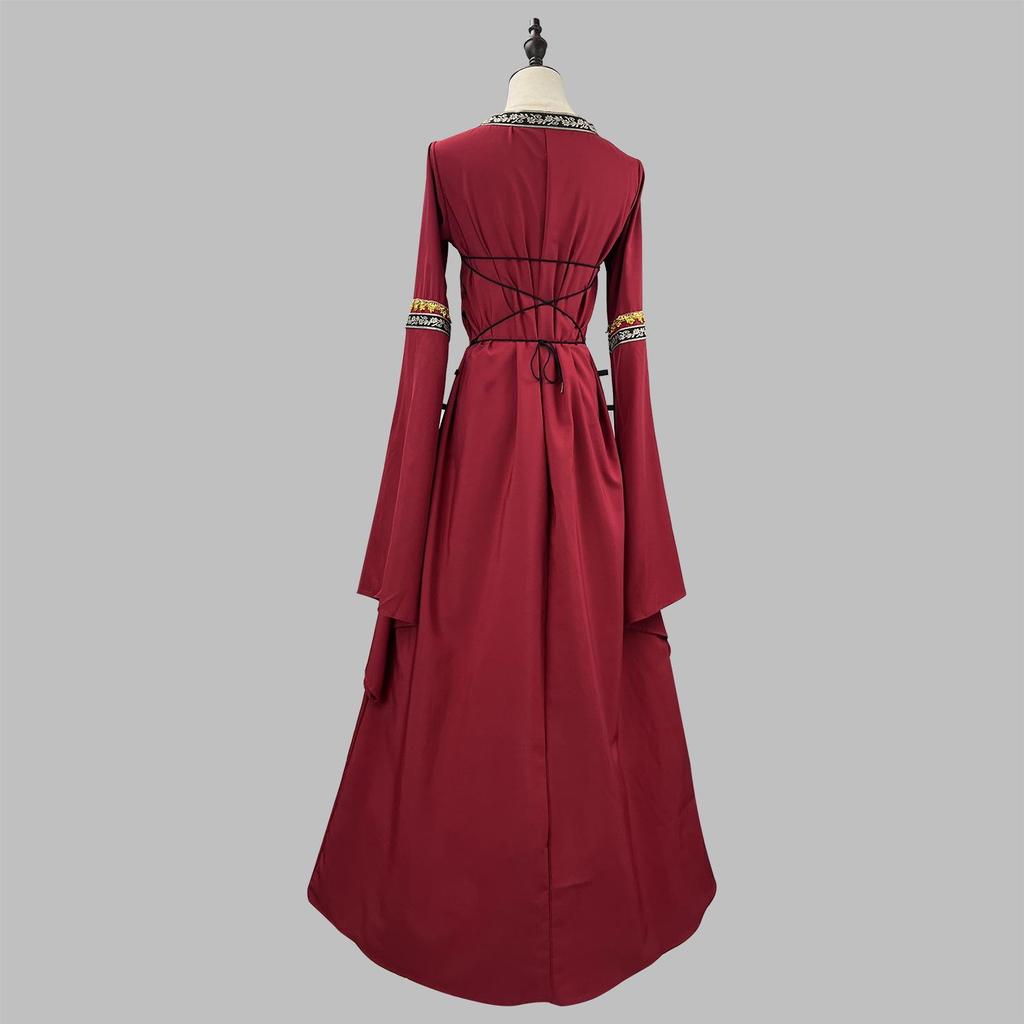 European & American Gothic Medieval Square Neck Bell Sleeve Plus Size Dress