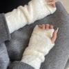 Solid Color Woolen Gloves Korean Style Long Fingerless Sleeves Knitted Warm Sleeves  Cycling