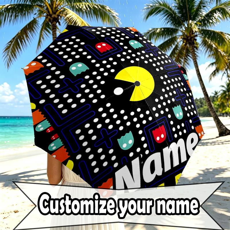 Custom Name Personalized PAC Print Umbrella, Auto Open Close, 8‑Rib Sturdy Frame, Commute Camping Hiking Use, Birthday Gift