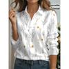 New fashionable women's button-up shirt with various colorful flowers and branches prints on white background, spring and autumn casual tops