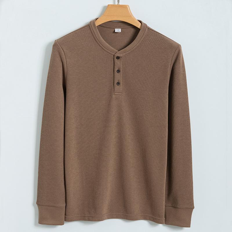 Cotton Wash Water Henry Shirt Men's Long-sleeved Casual Round Neck T-shirt Men's Henry Neck Base Shirt