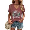 Believe Christmas Train Tops  Tees Vneck Short Sleeve Soft Tee Merry Christmas Tree Graphic T Shirts Women Xmas Gift Clothes