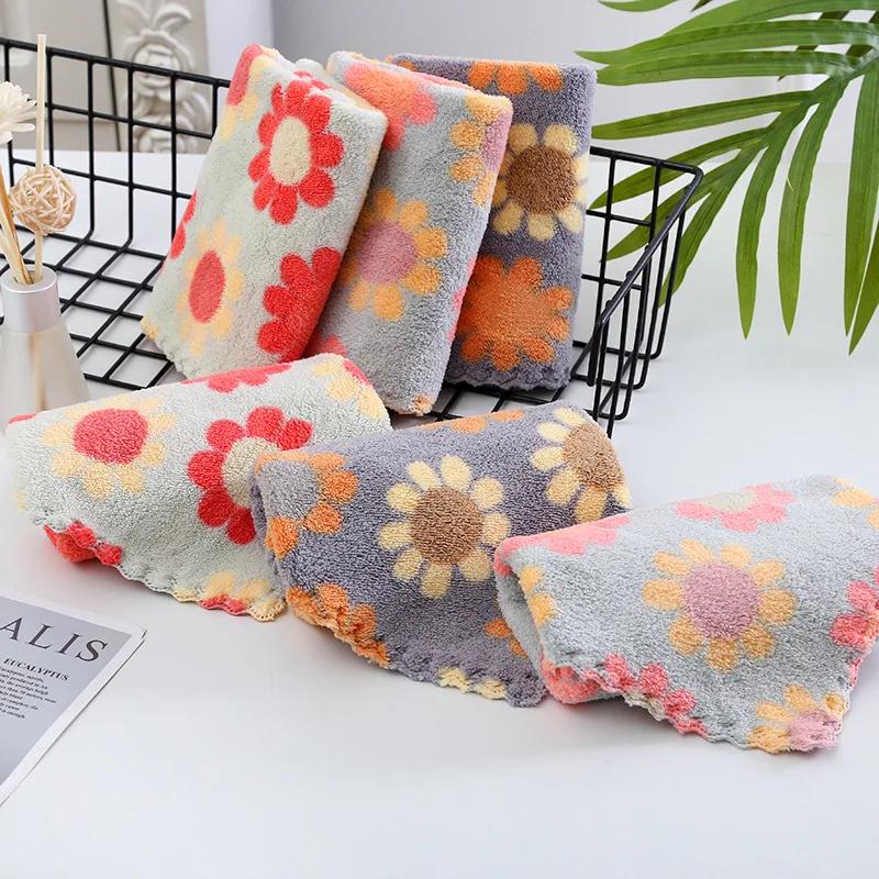 5Pcs/set  Coral Fleece Sunflower Cleaning Cloth Rags Absorbent Kitchen Dish Cloth Household Cleaning Cloth Wiping Towel