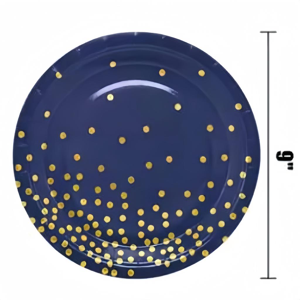 Dark Blue Party Decorations with Gold Dot Pattern Include Scalloped Plate Napkins Cups Banners for Baby Shower Wedding Birthday