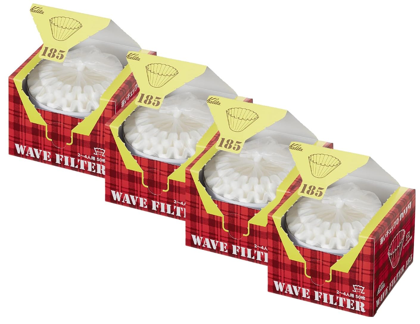 

[Set of 4] KWF-185 Coffee Filters, Wave-Shaped, White, for 2-4 People, Wave Dripper, Roshi (50 Filters x 4 Packs)