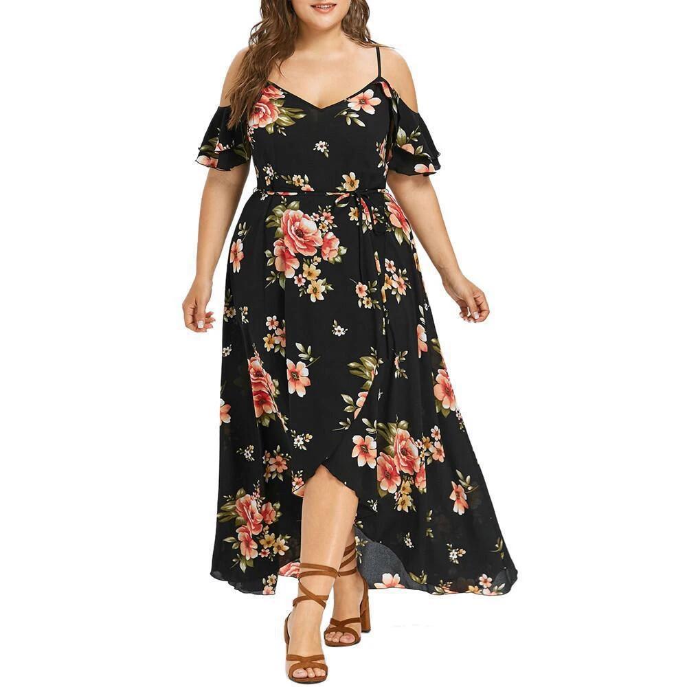 Sommerkleid in großer Größe für Damen Übergröße Strandurlaub Sexy Camisole Geblümter Rock Übergroß Böhmisch Lässig Mini-Kleid