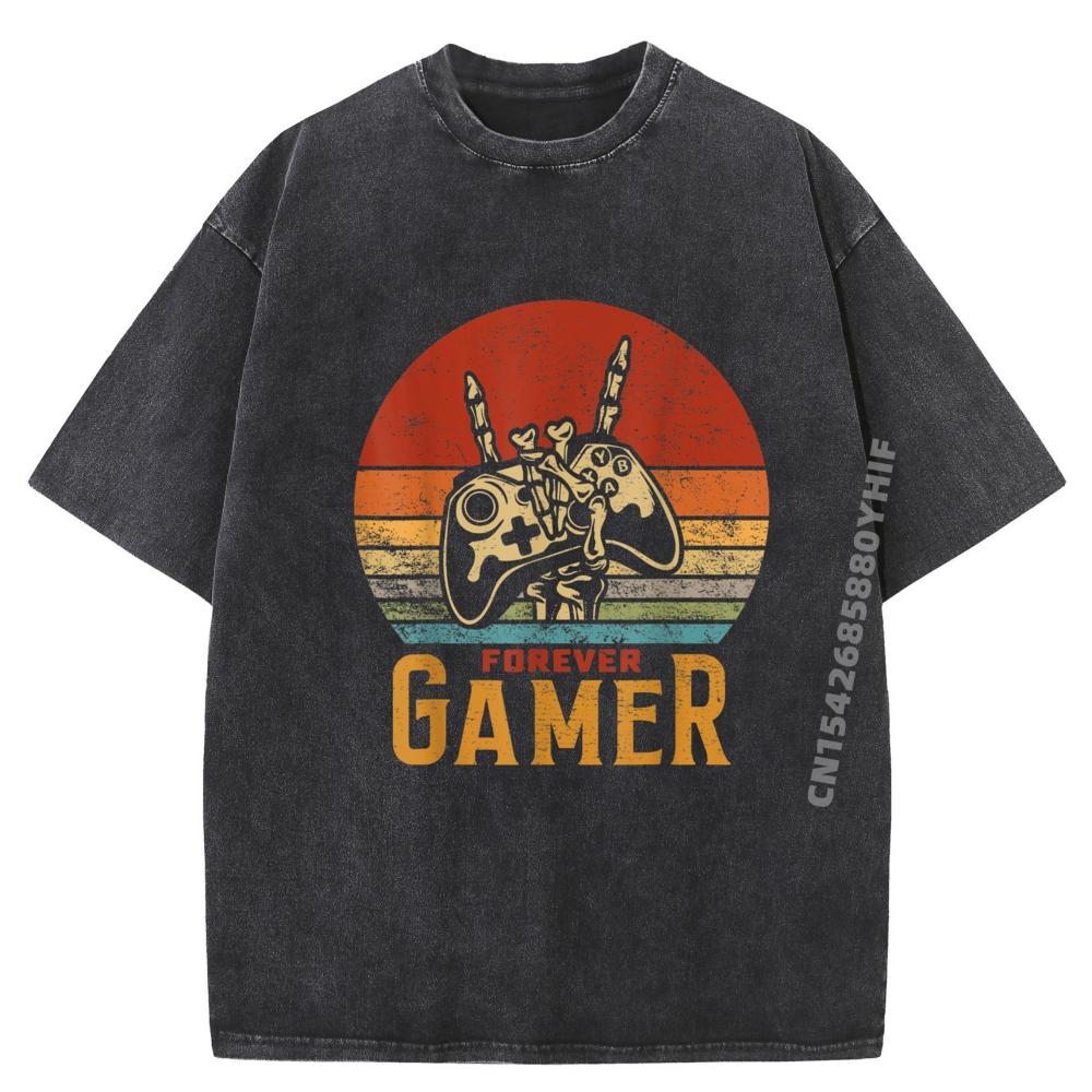 Funny Forever Gamer Gaming Lover Graphic T Shirts 100% Cotton Washed Camisetas De Hombre Vintage Style