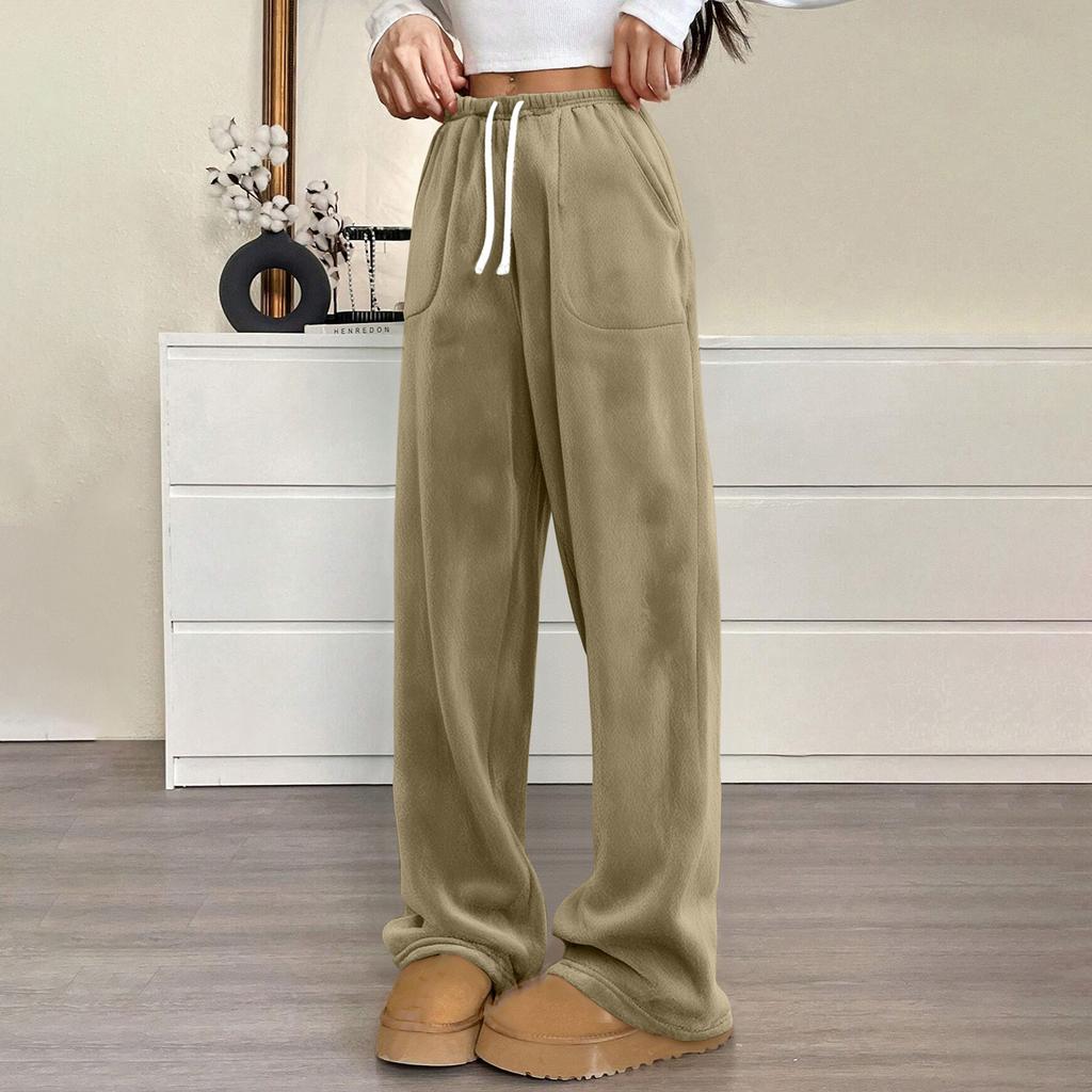 Women Pajama Pants Plush Sleep Pants Soft Elastic Waist Pajama Bottoms Solid Color Pants With 2 Pockets