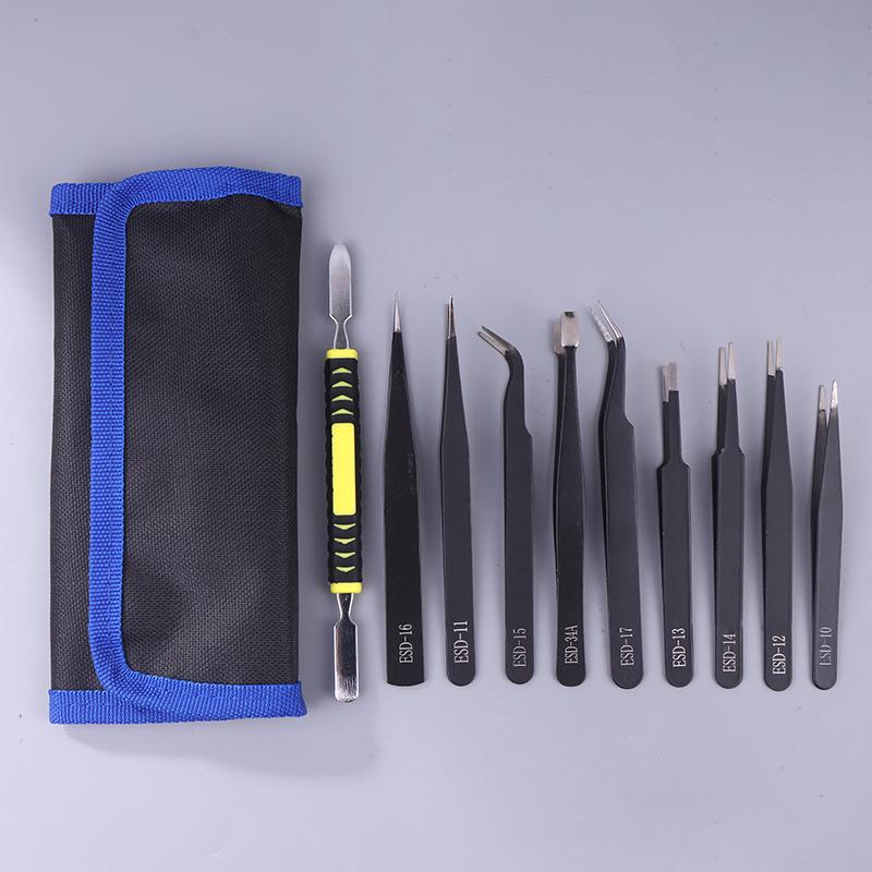 9Pcs Stainless Steel Anti Static Tweezers Set Precision Electronic Repair Tools For Maintenance Precision Tips