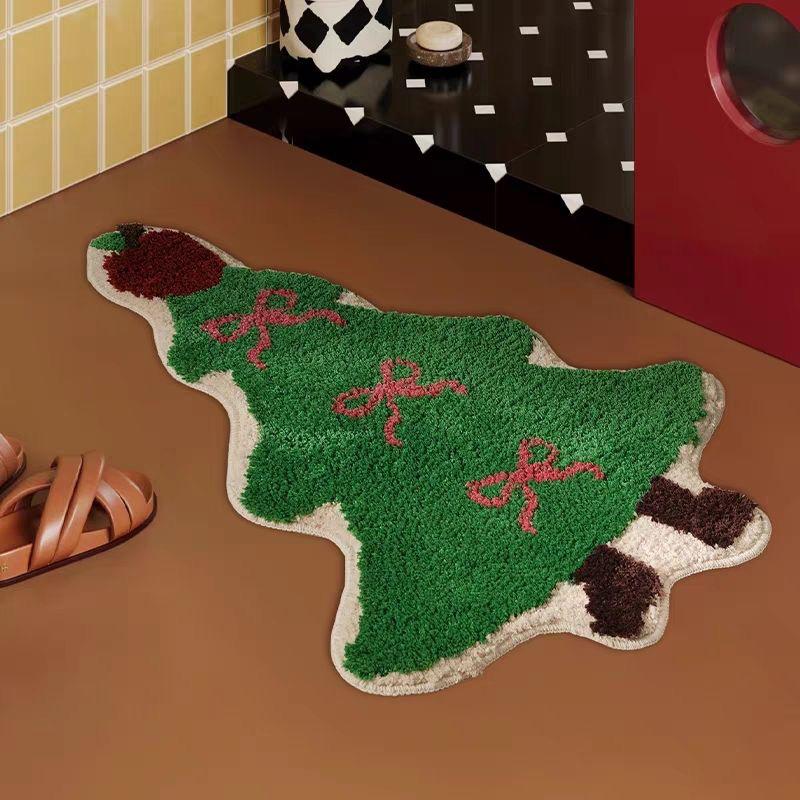 Christmas Winter Warm Patterned Christmas Tree Small Size Living Room Entrance Rug, Bathroom Door Mat, Home Decoration