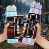 1PC Plaid Cross Religious Print 750ml Color Plastic Sports Water Bottle Leakproof Flip Straw Lid Suitable for Sports Office Home Use