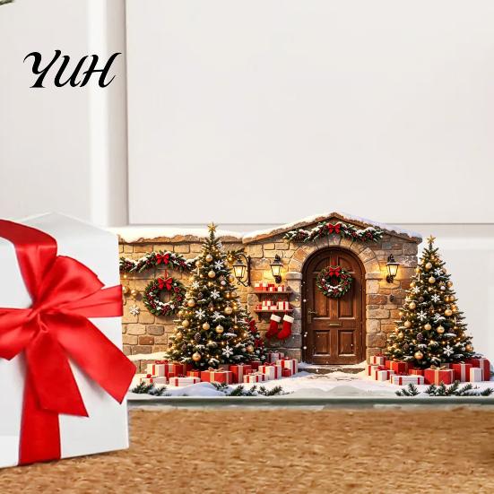 Festive Window Decals Christmas Snow House Wall Sticker, Removable Self-Adhesive Party Scene Decal, PVC Waterproof Decorative Decal for Holiday