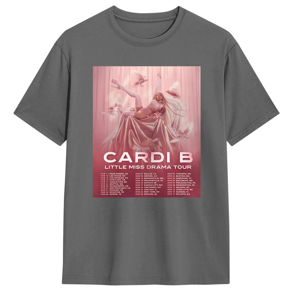 Summer Cardi B Little Miss Drama Tour 2026 Novelty Tshirts Cotton Tshirt For Unisex Y2k Classic Short Sleeve Tees