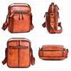 Whatna Antique-Style Tanned Natural Cowhide Leather Shoulder Bag for Men, 2-Way, Crossbody, Handbag, Two-Compartment Vertical Design, Genuine