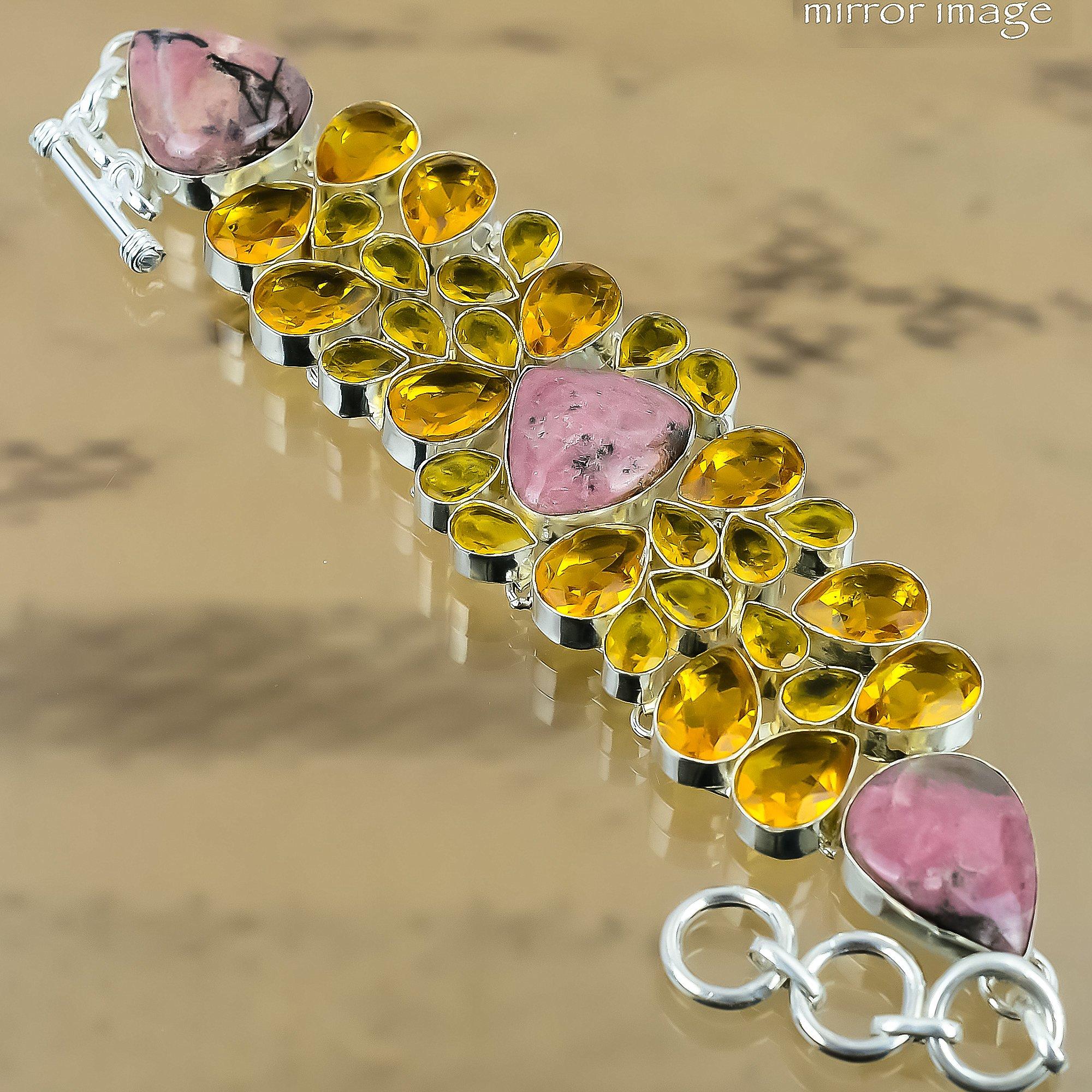 

Natural Rhodonite Gemstone Chain Adjustable Bracelet 925 Silver For Girls Adjustable