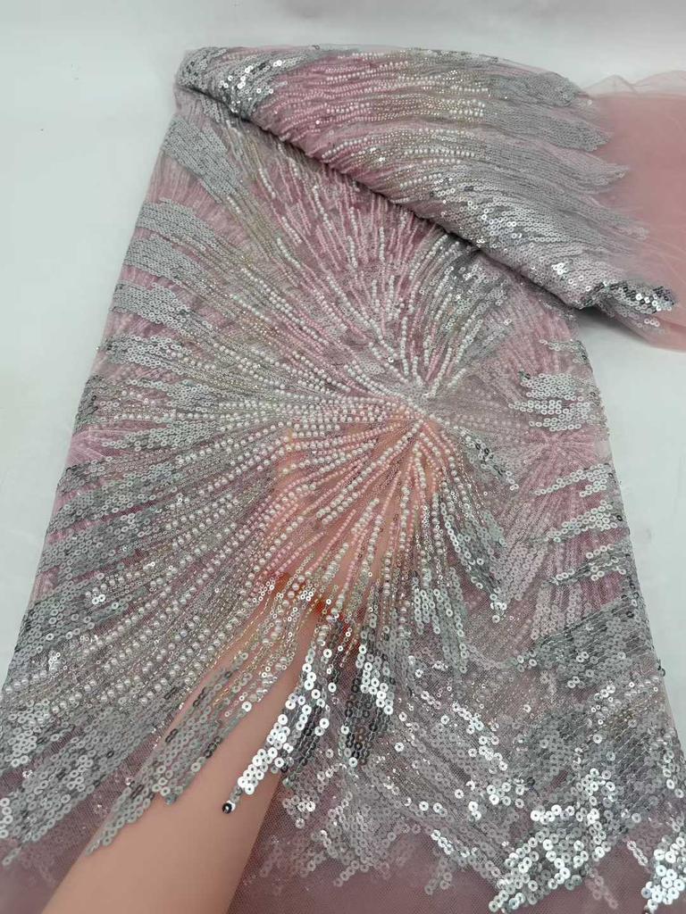 2025 High-quality African Nigerian Elegant Beaded Embroidered Net Fabric French Tulle Lace Fabric With Sequins For Party Wedding