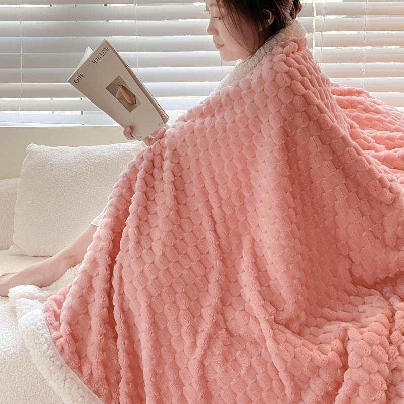 Thick Winter Fleece Blanket With Chenille Texture Solid Color Double-Layer Throw Bed Sofa Ultra Soft Warm Plush