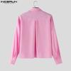 INCERUN Plus Size Men Spring Turn Down Collar Long Sleeve Striped Shirts Casual Tops