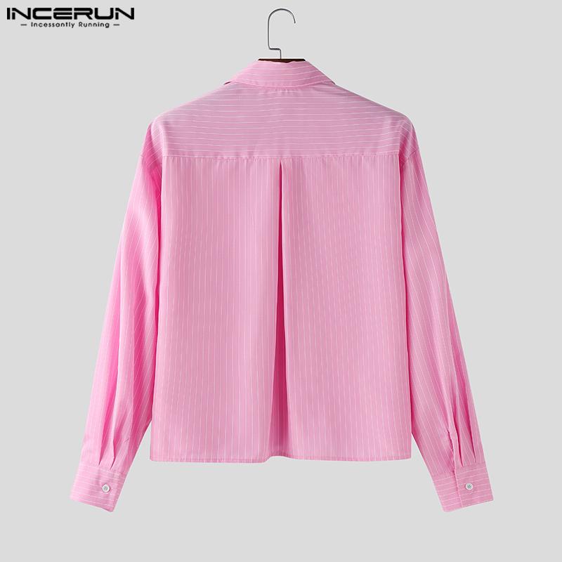 INCERUN Plus Size Men Spring Turn Down Collar Long Sleeve Striped Shirts Casual Tops